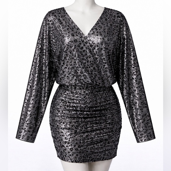 Jovani Dresses & Skirts - Jovani 3169 Silver & Black Metallic Leopard Ruched Mini Dress-sz 12